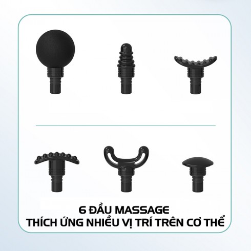 Súng massage giãn cơ mini Puli PL-656 - 6 đầu - Pin sạc